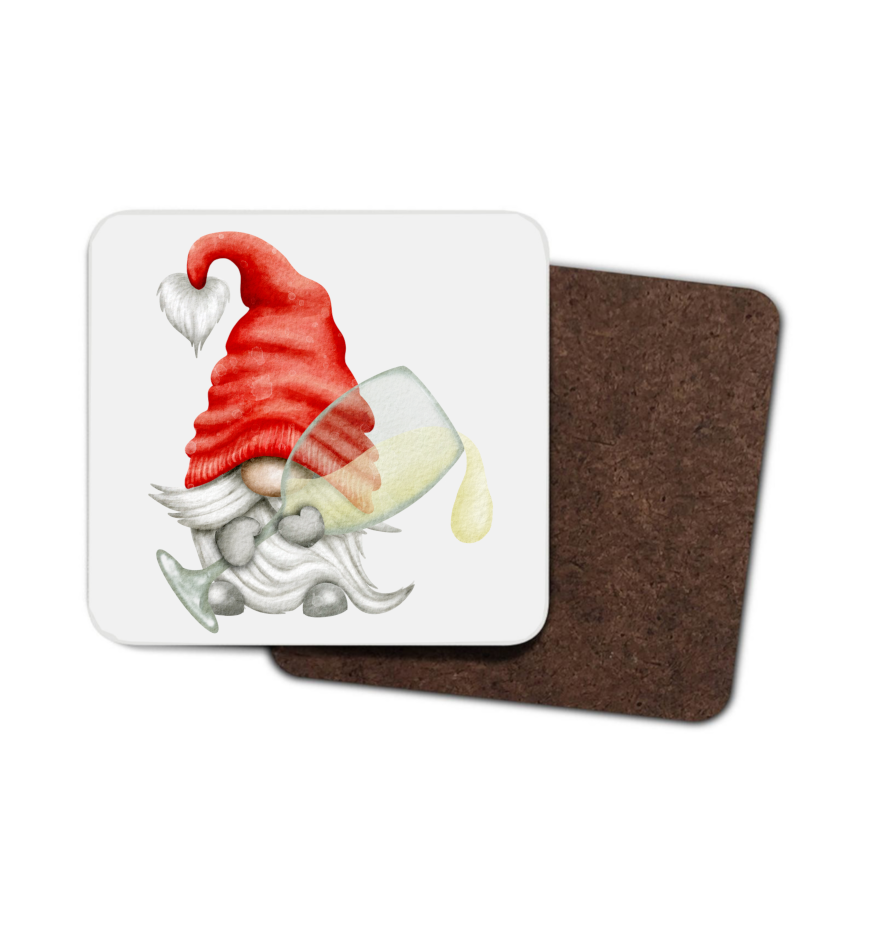 White Wine Gnome Hardboard Coaster, Wine Gnome Coaster - Click Image to Close